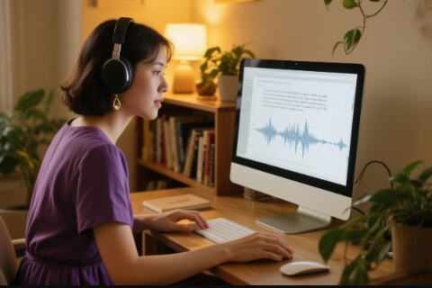 Auto-translated English-to-Cantonese transcript with AI-generated voiceover settings